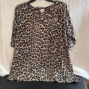 Chico’s Woman’s Black Golden Brown Leopard Print 3/4 Inch Sleeves Dressy Blouse